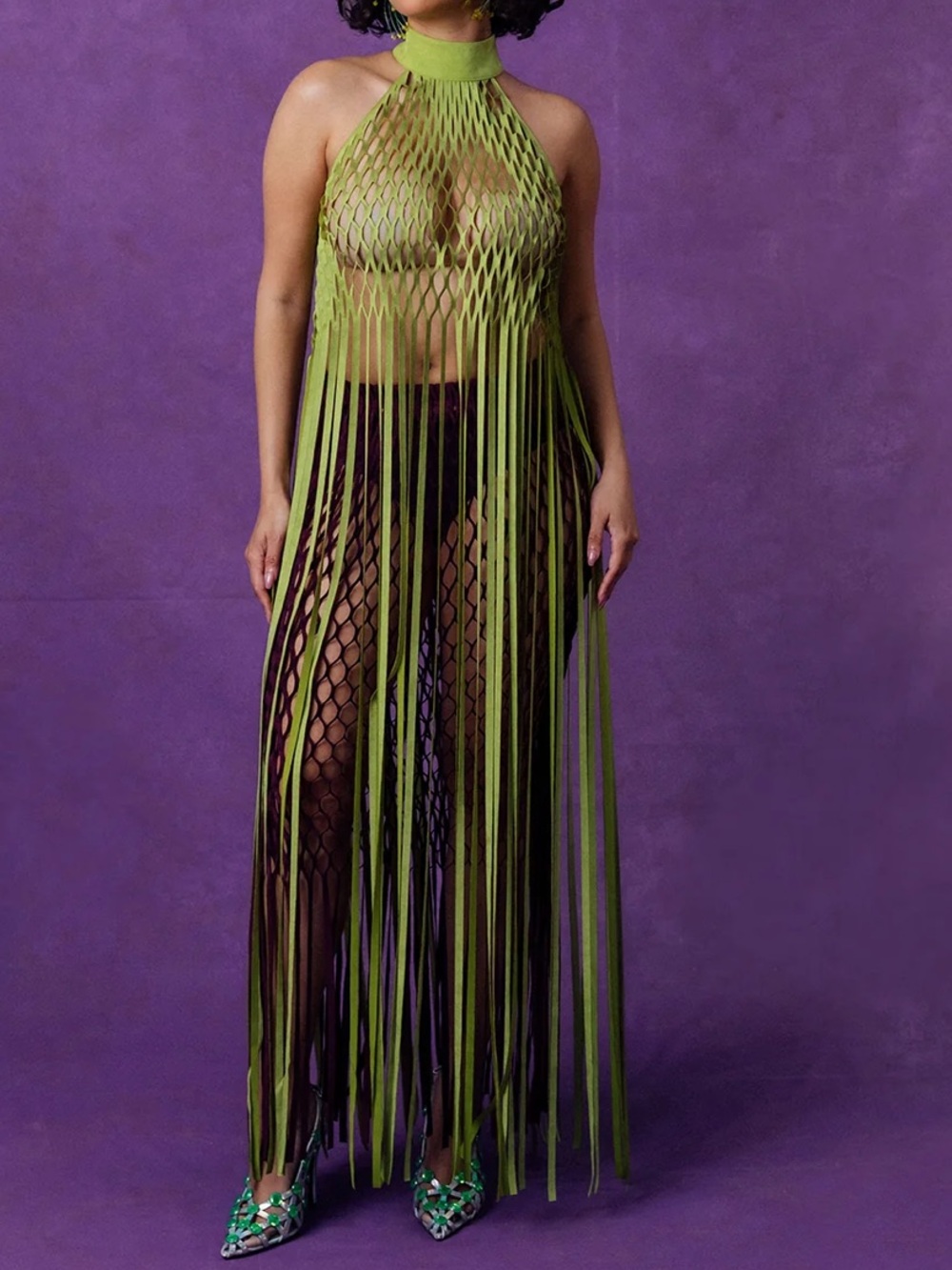 Kai collective - Faux Suede laser cut fringe top